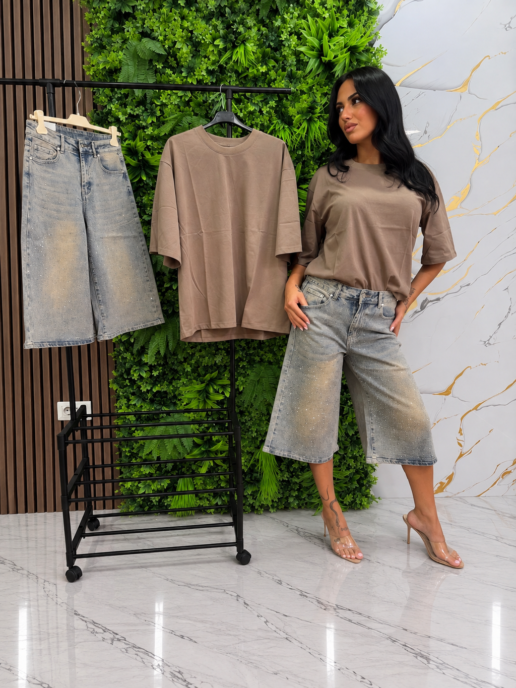 BERMUDA LONG DENIM - White Strass Edition