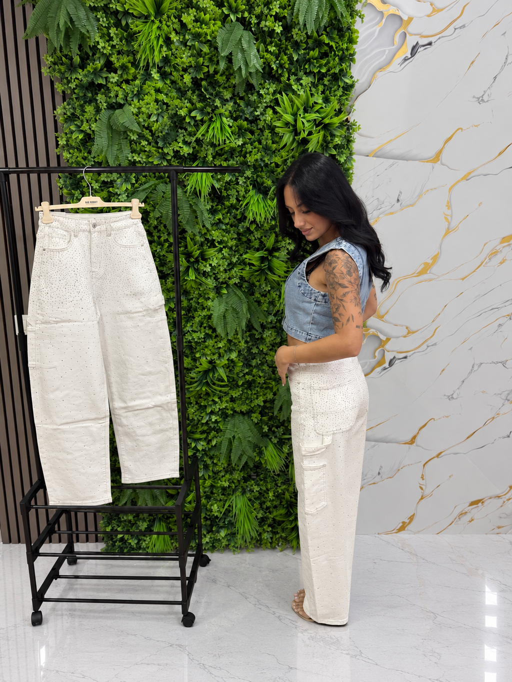 JEANS BALLOON - White Strass Edition