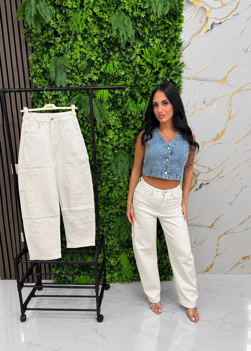 JEANS BALLOON - White Strass Edition