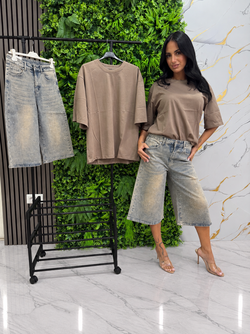 BERMUDA LONG DENIM - White Strass Edition