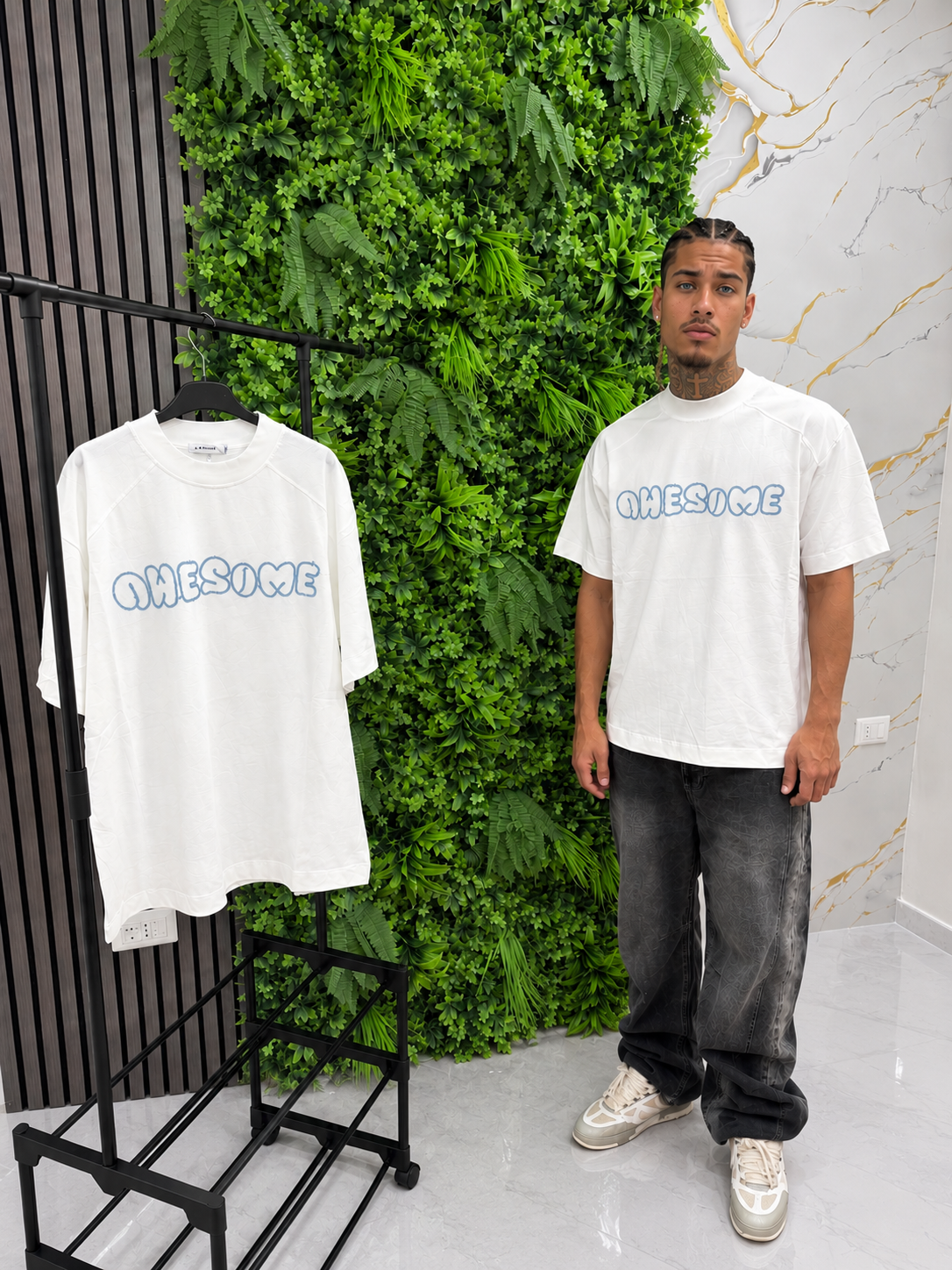 TSHIRT AWESOME RICAMATA - White/Sky Edition