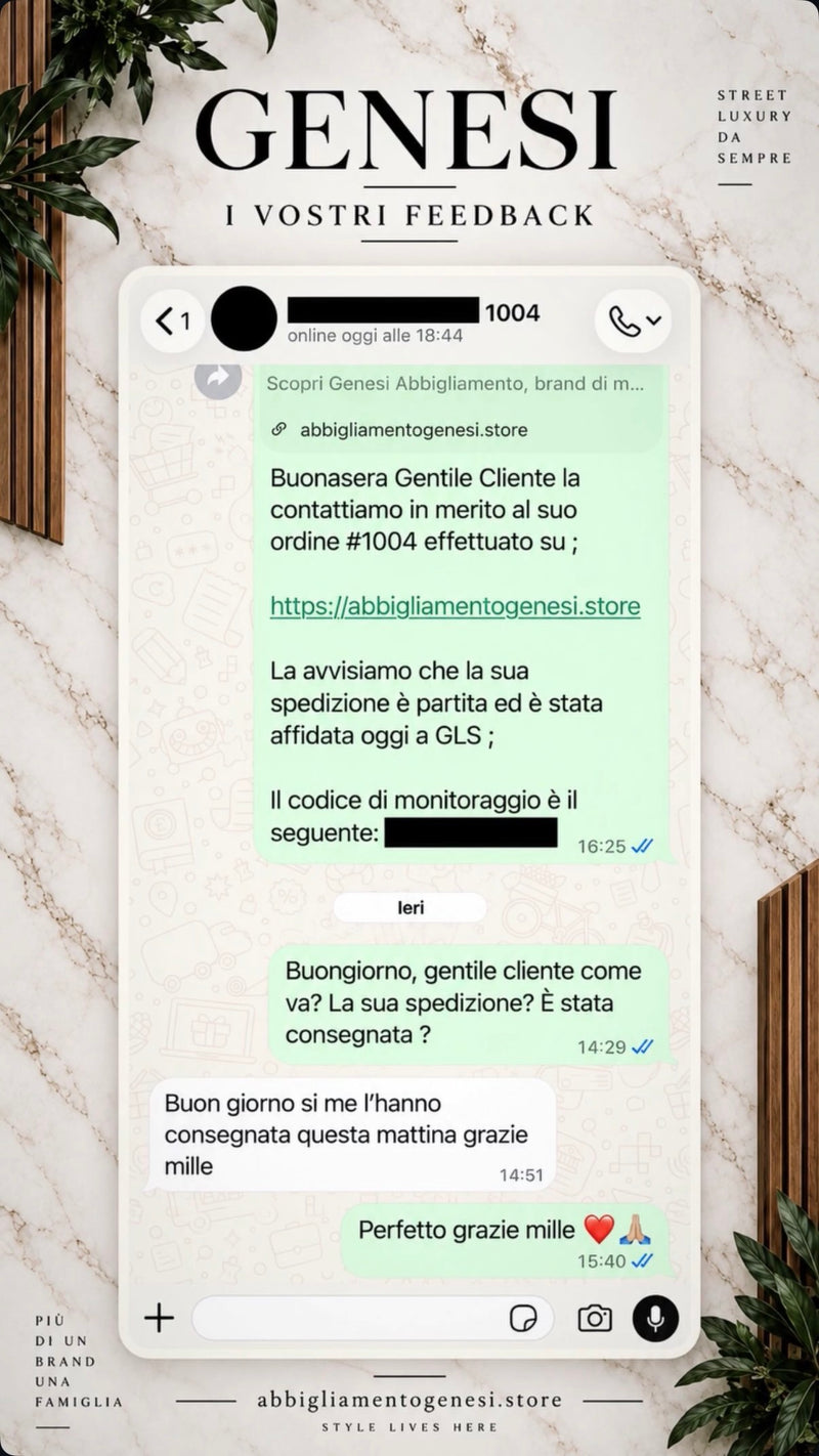 Feedback WhatsApp Genesi: Consegna ricevuta: grazie mille