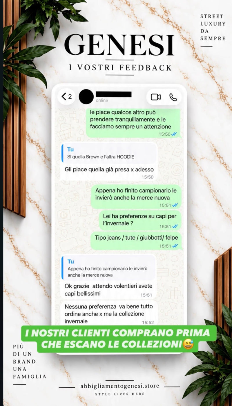 Feedback WhatsApp Genesi: Avete capi bellissimi